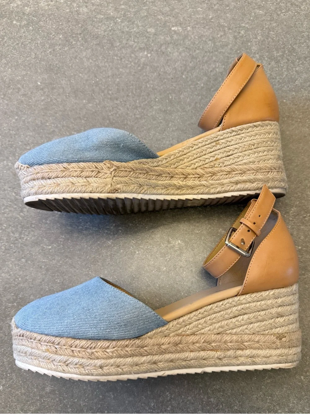 Nine West Light Blue and Tan Espadrille Wedge Sandals